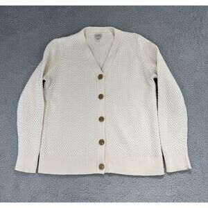 LL Bean Button up Cardigan Sweater Ivory Weave Knit Womens Size Large